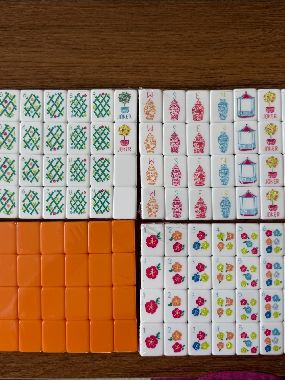 NEW American Mahjong 3 Layer Tile Set — White Tiles with Orange Backs and Pink